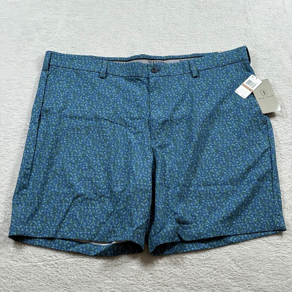 PGA TOUR Men Golf Shorts 42 True Navy Sailboat Martini Print Performance Stretch